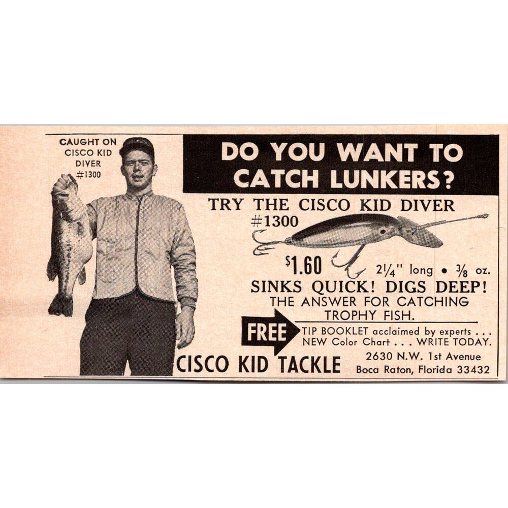 Cisco Kid Tackle Cisco Kid Diver Sinks Quick Boca Raton FL 1966 Ad SAH8-3 - Picture 2 of 2